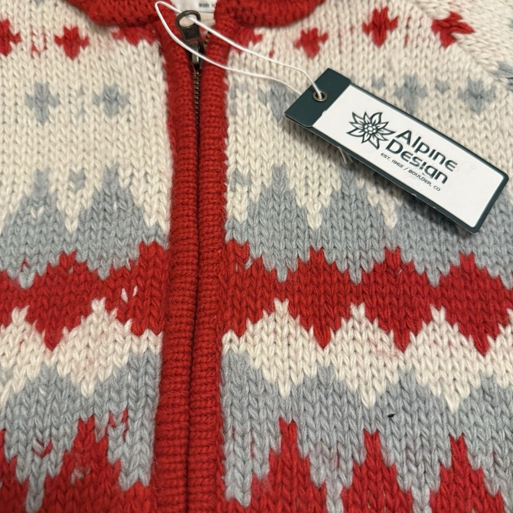 Alpine Design Zip Cardigan Mens Large Red Mountain Peak Wool Blend Sweater NEW - Picture 13 of 15